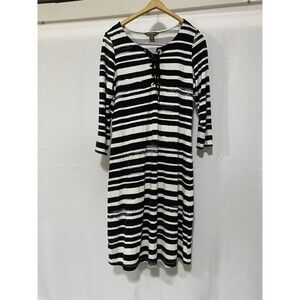 Tommy Bahama Sz M Cotton Knit Maxi Dress Scoop Neck Lace Up Black White Cover Up